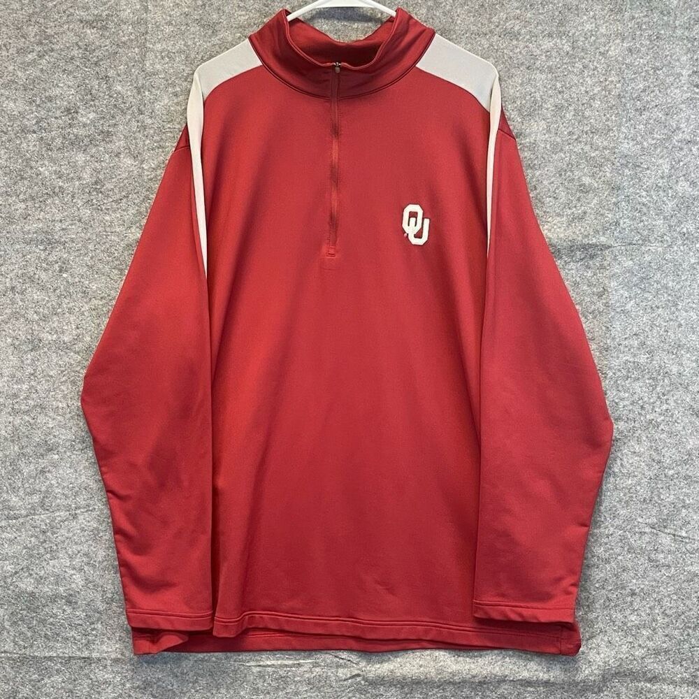 ANTIGUA Oklahoma Sooners Pullover Men's XXL Red‎ 1/2 Zip White OU Logo LS Jacket